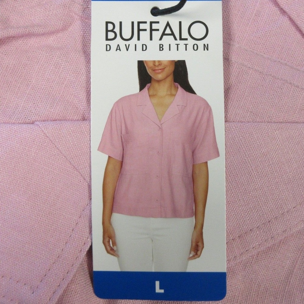 BUFFALO‎ DAVID BITTON Linen Blend Shirt Sz Large Fidji Pink Boxy Top Blouse NWT